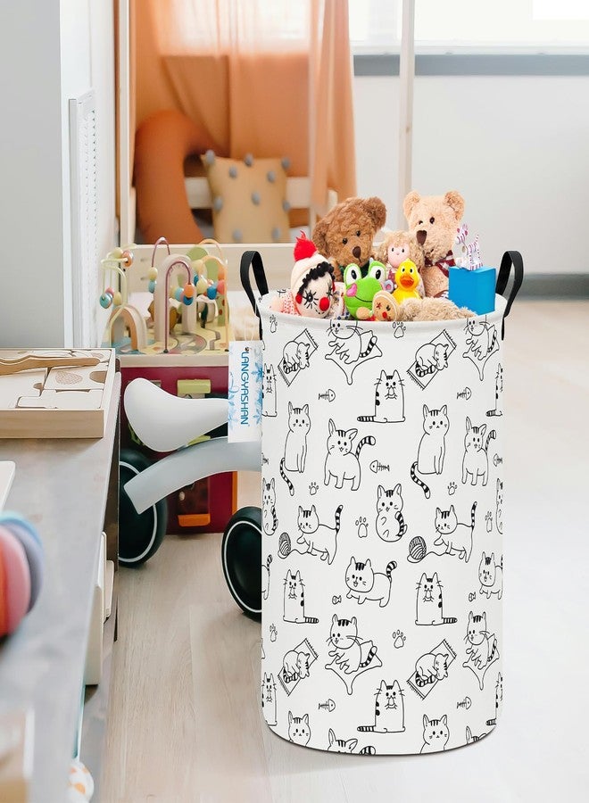 LANGYASHAN Laundry Basket Canvas Fabric Collapsible Organizer Basket for Storage Bin Toy Bins Gift Baskets Bedroom Clothes Children Nursery Hamper (Cat) - Image 5